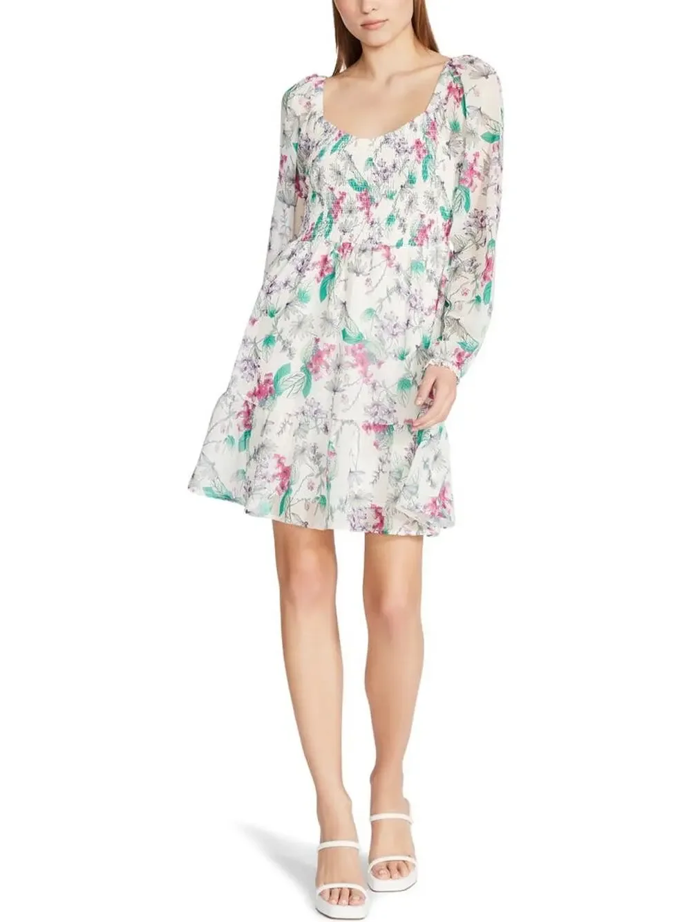 Steve Madden Floral Chiffon Smocked Mini Dress M GardenCore Romantic Whimsigoth
